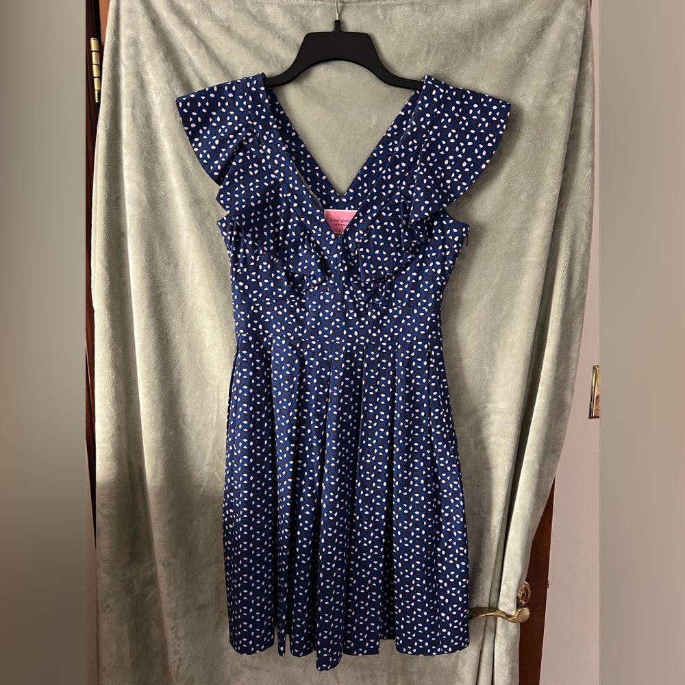 Kate Spade navy & lavender pattern pleated dress